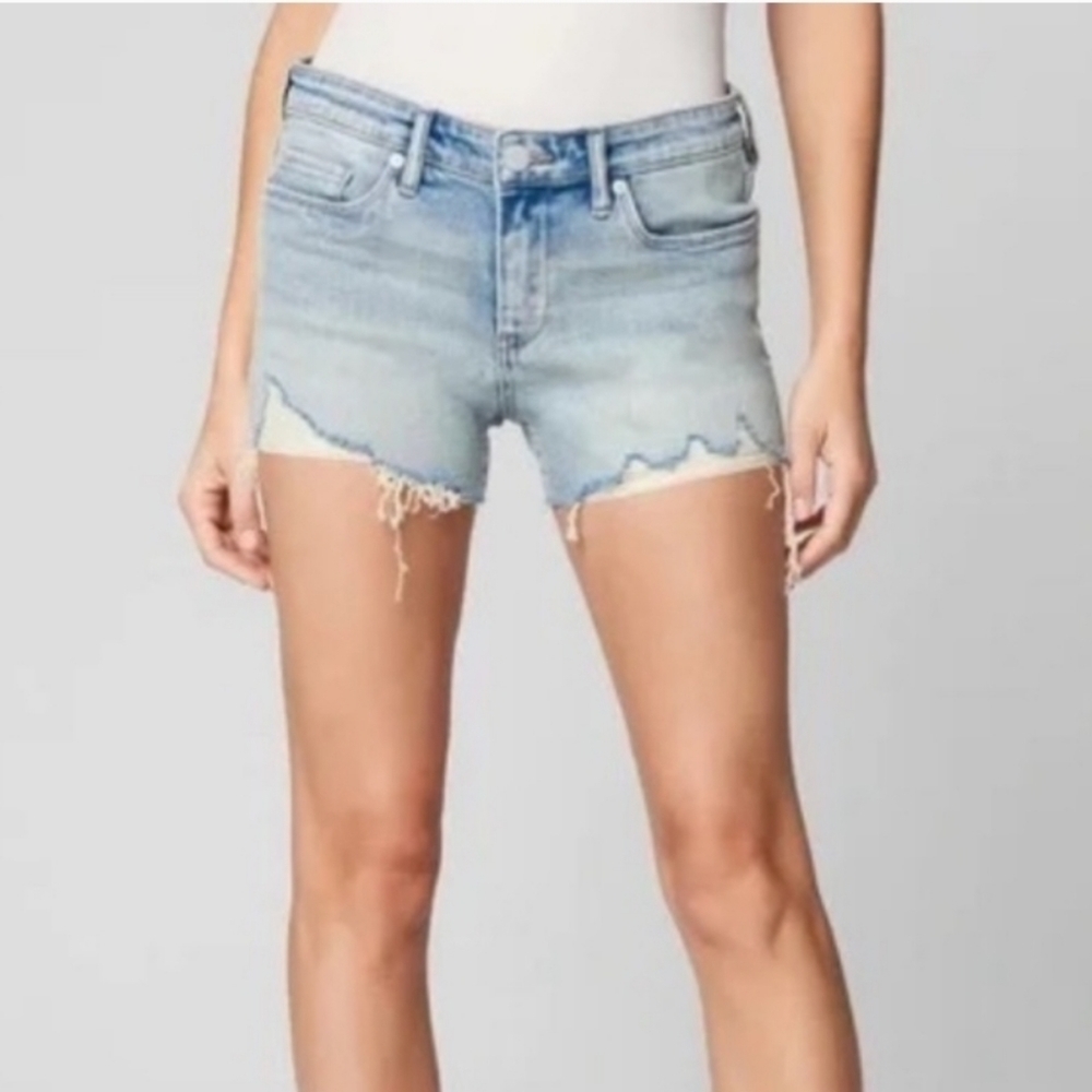 Blank NYC Astor High Rise Organic Cotton Denim Shorts Light Wash Distressed Raw